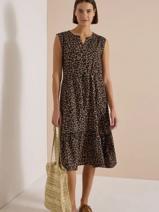 cecil Midi-jurk met split in de hals en print Bruin