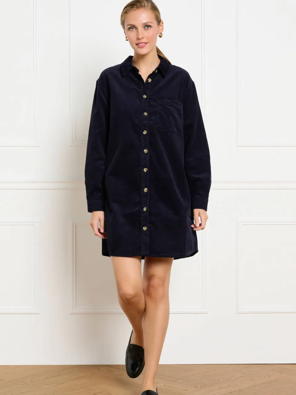 LOLALIZA corduroy korte blousejurk - donkerblauw, foto 4