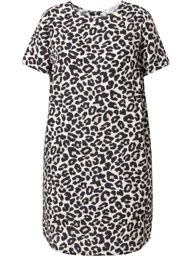 Studio Untold Dames - Jurk straight shape luipaard - Lichtbeige - Maat 42+