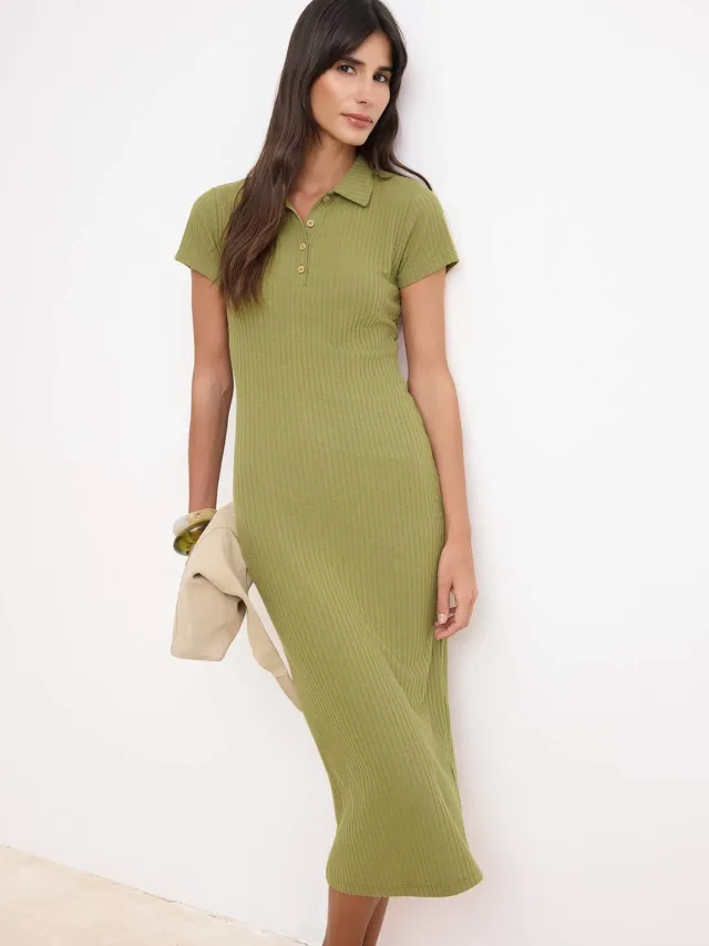 Trendyol TRENDYOLMİLLA Dames Groen Effen Midi Kort Casual Skater Jurken