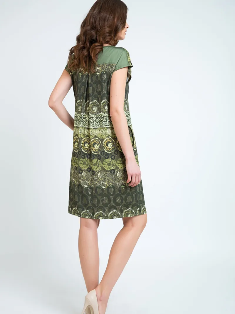 Conquista Jurk met knoopdetailprint olijfgroen, foto 2