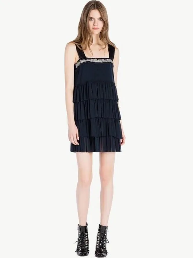 Twin Set Twinset • korte donkerblauwe jurk met laagjes • maat 34 (IT40)