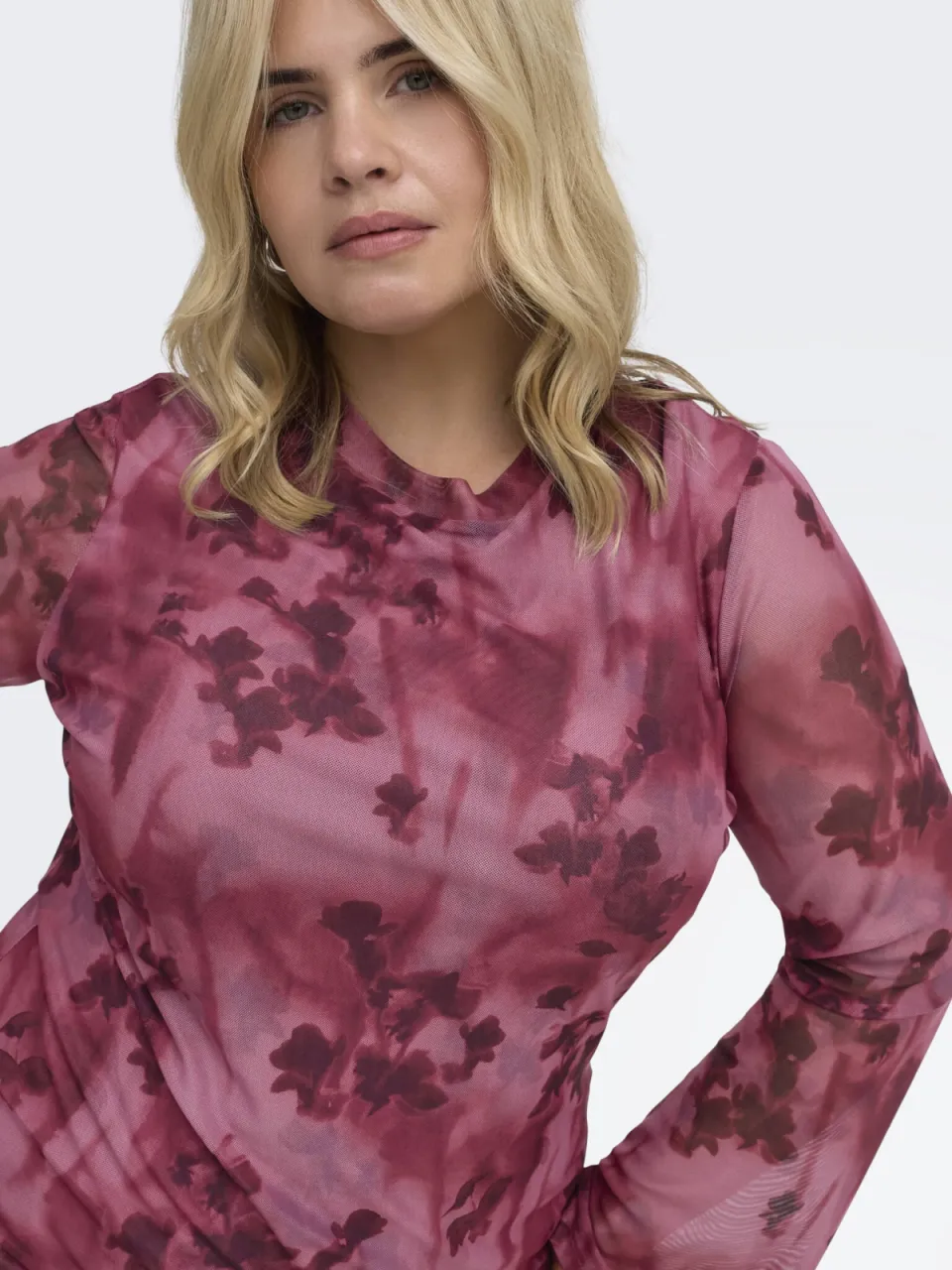 Only Carmakoma Plus Size mesh gebloemde mini jurk - roze, foto 5