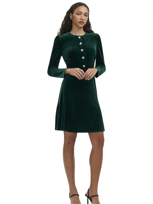 Finery Rae-jurk met fluwelen kraag en juwelenversiering voor dames (Fles groen)