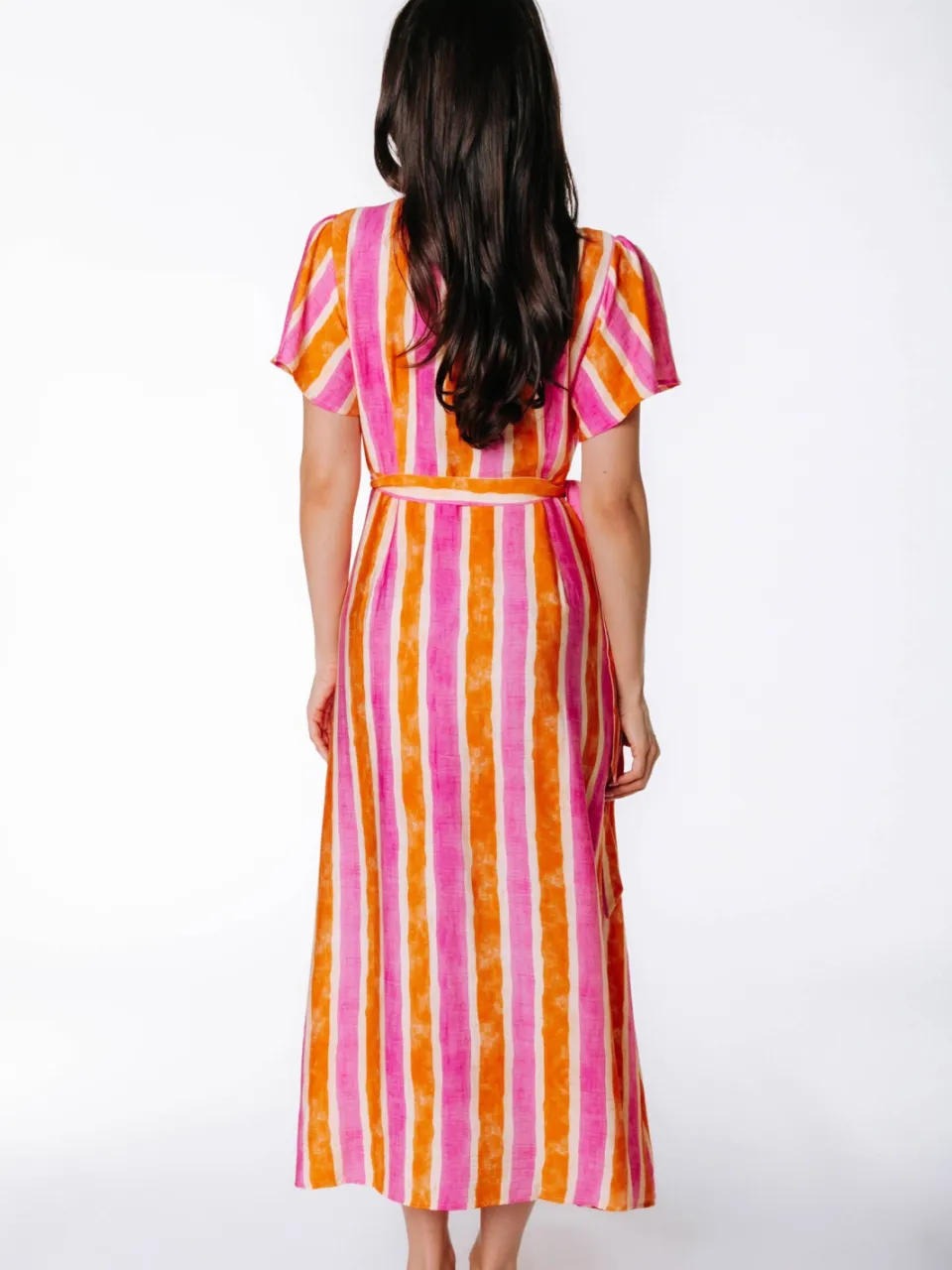 Colourful Rebel viscose maxi gestreepte wikkeljurk - roze, foto 2