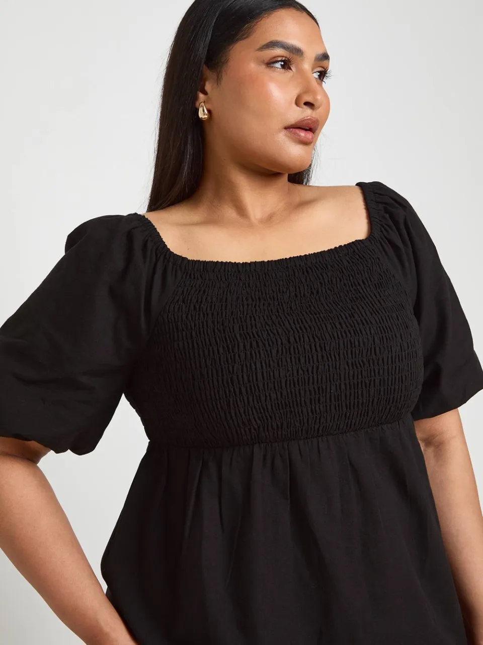 boohoo Dames Plus Linnen-look Jurk Met Volumemouwen En Gelaagde Midaxi Rok zwart, foto 3