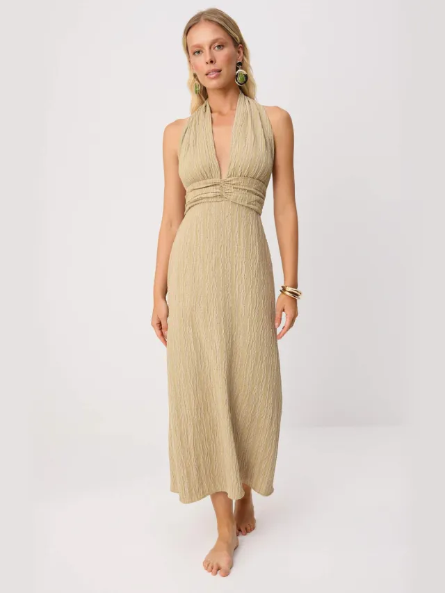 Trendyol TRENDYOLMİLLA Dames Kaki Effen Maxi Mouwloos Strandkleding Recht Strandjurken