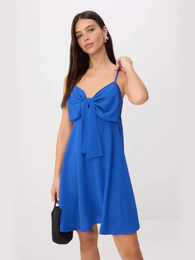 Trendyol TRENDYOLMİLLA Dames Blauw Effen Kort / Mini Mouwloos Recht Jurken Kobaltblauw