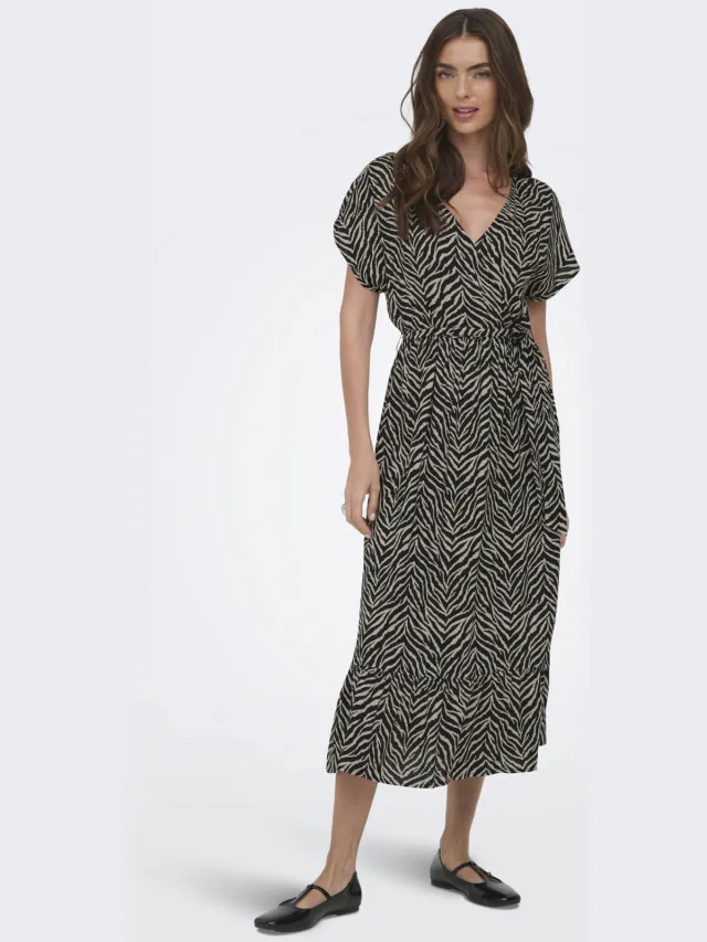 Only zomerjurk zebraprint zwart / beige