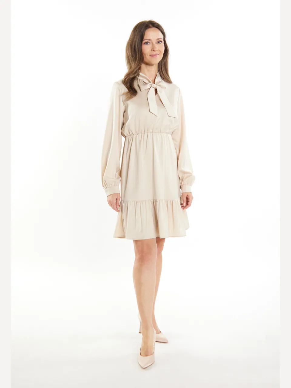 Usha Midi-jurk met volant Dames beige