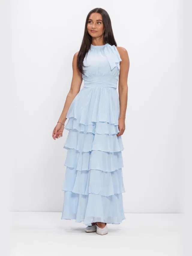 NEO NOIR Dames Jurken Marli Solid Chiffon Dress - Lichtblauw