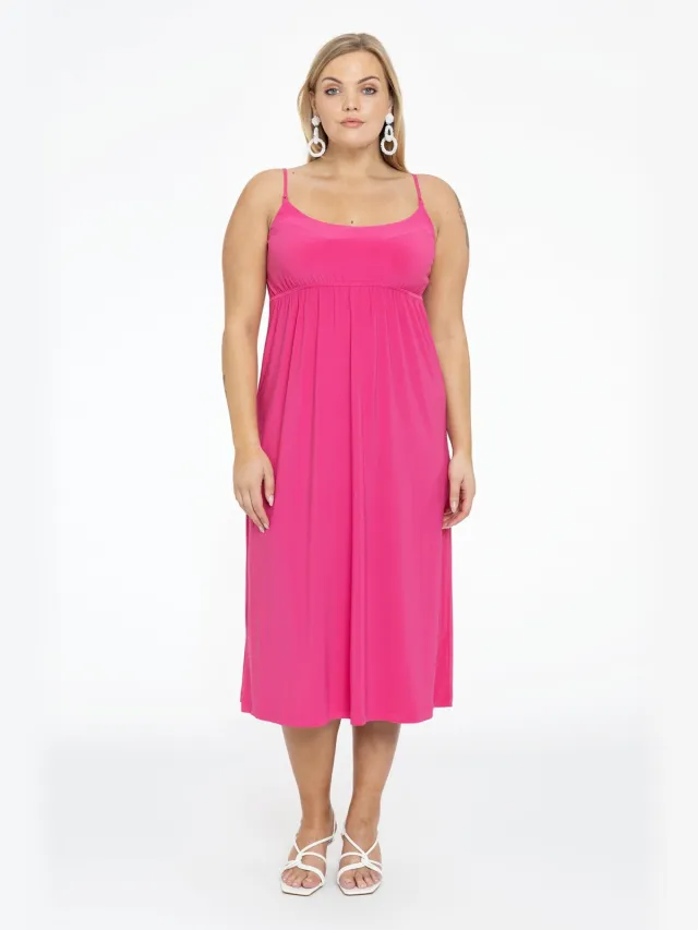Yoek Dress spaghetti elastic waist | Roze