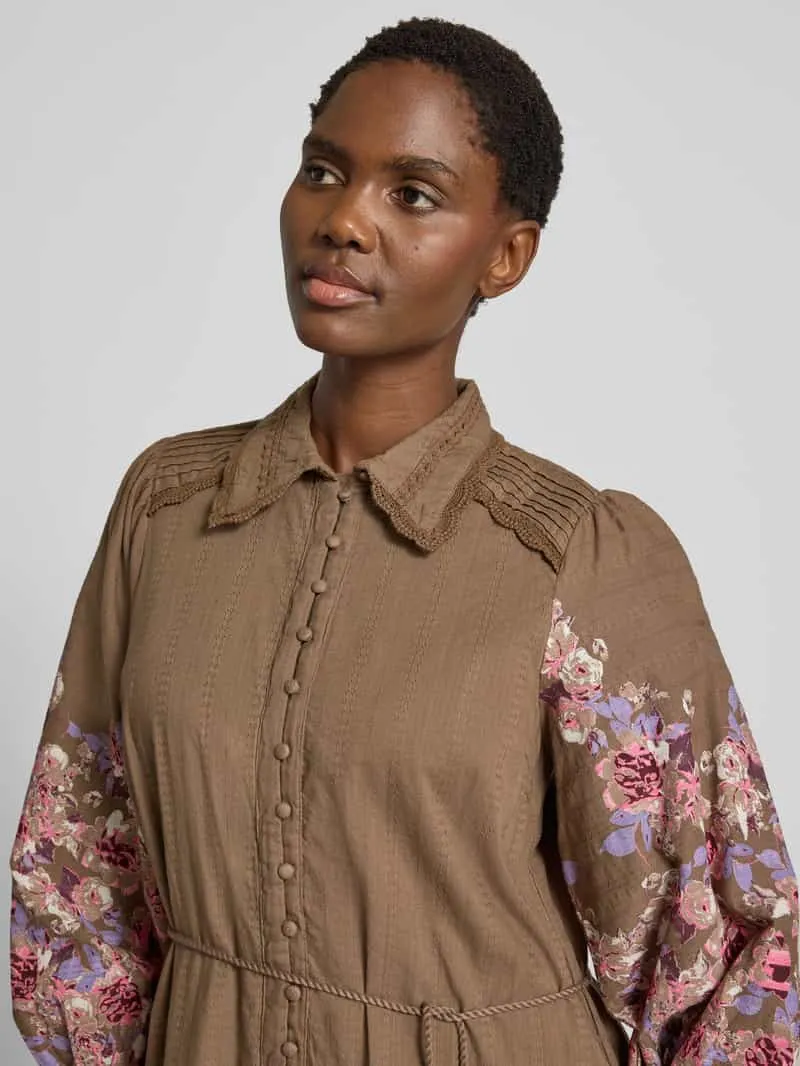 Yas Overhemdjurk met strikceintuur model 'SOMELLU' taupe, foto 4