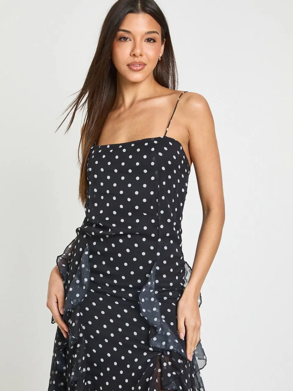 boohoo Dames Midaxi Jurk Met Stippenprint En Crinkle Structuur zwart, foto 2