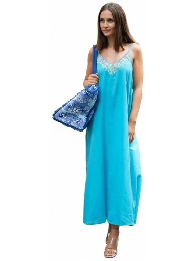Isla Bonita By Sigris Lange Jurk Isla Bonita By Sigris Lange Midi-Jurk Blauw