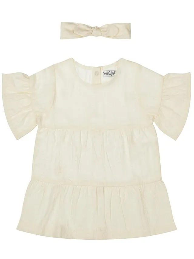 Dirkje meisjes jurk+ haarband Off white - 03 Girls little flowers Offwhite