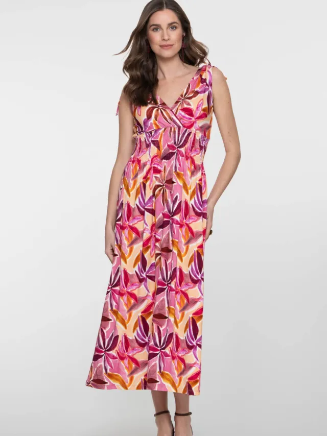 Geisha gebloemde maxi jurk roze Roze/geel