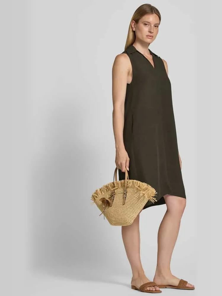 Opus Knielange jurk van mix van viscose en linnen model 'Wika' kaki, foto 3