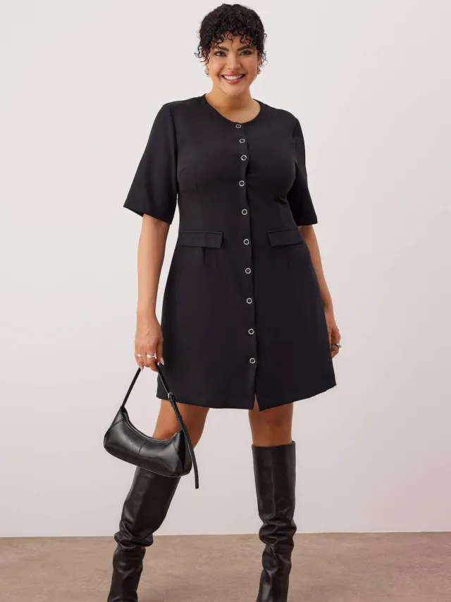 Trendyol Curve Dames Zwart Effen Kort / Mini Kort Casual A-lijn Grote maten Jurk