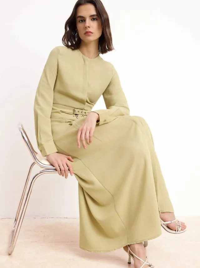 Turkishsouq Dames platte maxi lange casual/dagelijkse skater hijab jurk groen, foto 2