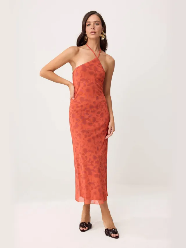 Trendyol TRENDYOLMİLLA Dames Oranje Abstract Maxi Mouwloos Bodycon Jurken