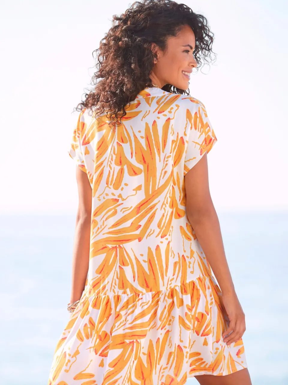 Blousejurk oranje/crème bedrukt