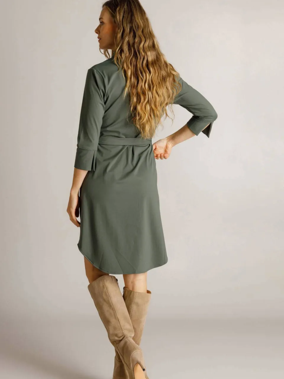 Ivy Beau midi blousejurk van travelstof - olijfgroen, foto 4
