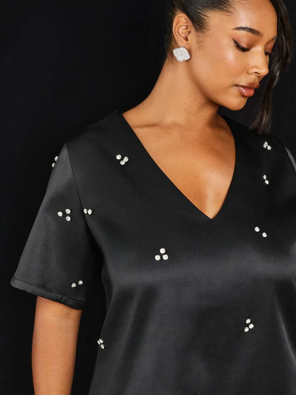 boohoo Dames Plus V-hals Shift Diamante Overall zwart, foto 4