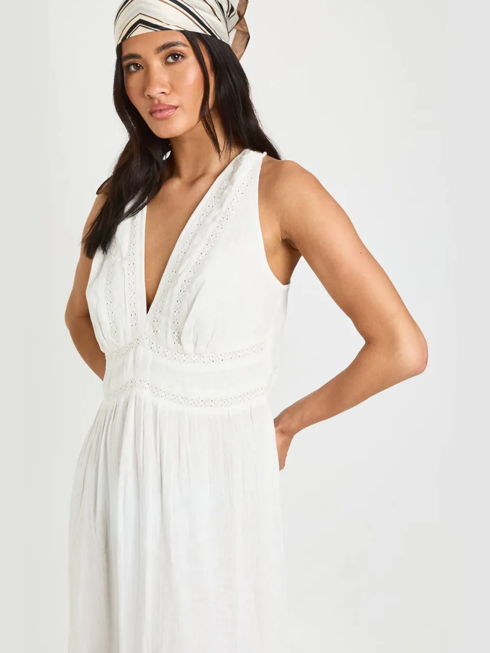 boohoo Dames Midaxijurk Met Structuur En Kanten Afwerking ivoor, foto 4