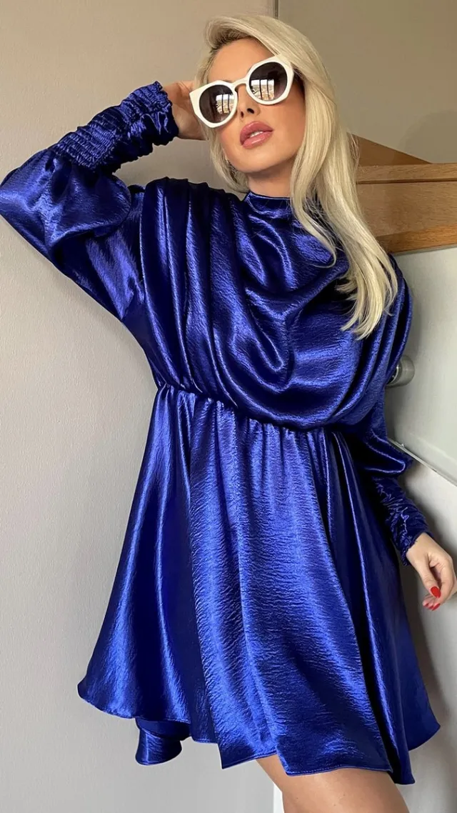 sirmaza Jurk/met schoudervulling/blauw/SIRMAZA