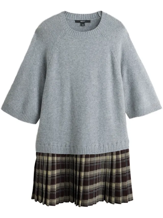 Next Dames - Gebreide 2-in-1 mini-jurk met korte mouwen - Grijs Grey
