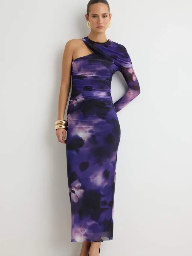 Trendyol TRENDYOLMİLLA Dames Paars Bloemen Maxi Lang Recht Jurken