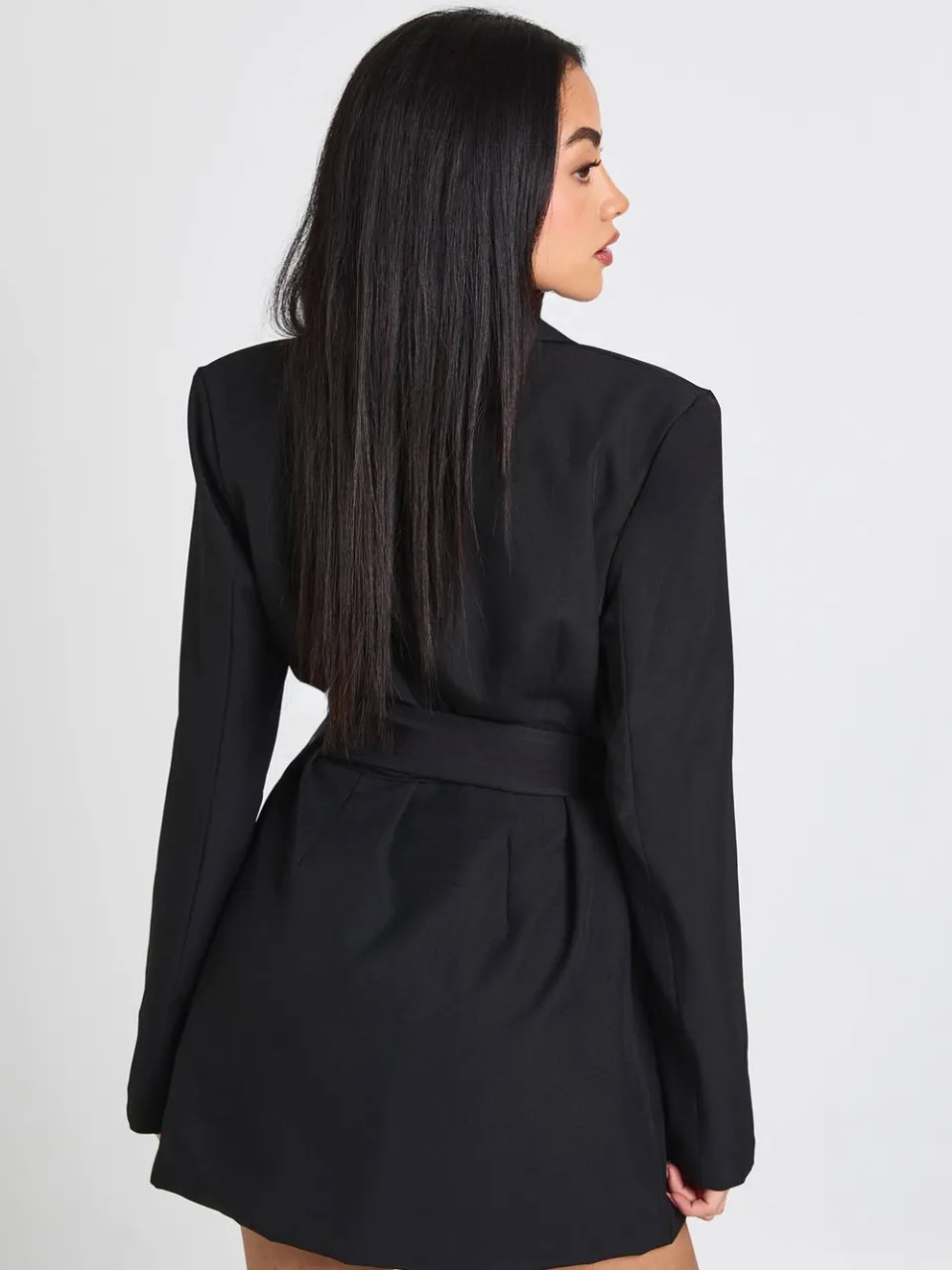 boohoo Dames Obi Strikceintuur Getailleerde Blazer Jurk zwart, foto 2