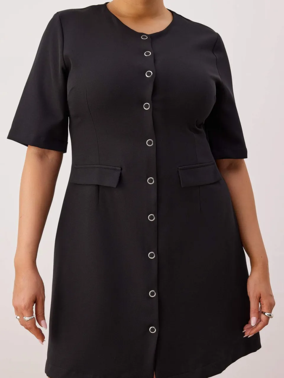 Trendyol Curve Dames Zwart Effen Kort / Mini Kort Casual A-lijn Grote maten Jurk, foto 2