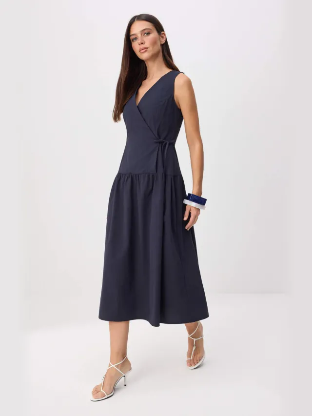Trendyol TRENDYOLMİLLA Dames Donkerblauw Effen Midi Mouwloos Skater Jurken Marineblauw/Blauw