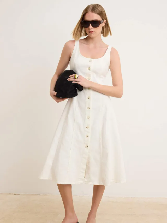 Trendyol TRENDYOLMİLLA Dames Wit Effen Midi Kort A-lijn Jurken