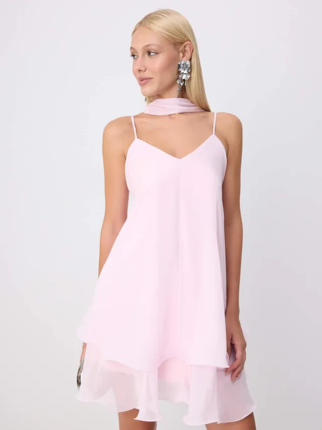 Trendyol TRENDYOLMİLLA Dames Roze Effen Kort / Mini Mouwloos Recht Jurken