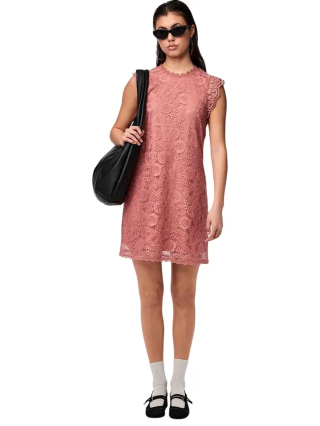 Pieces Olline kanten casual mini-jurk voor dames (Roos Canyon) Rosé
