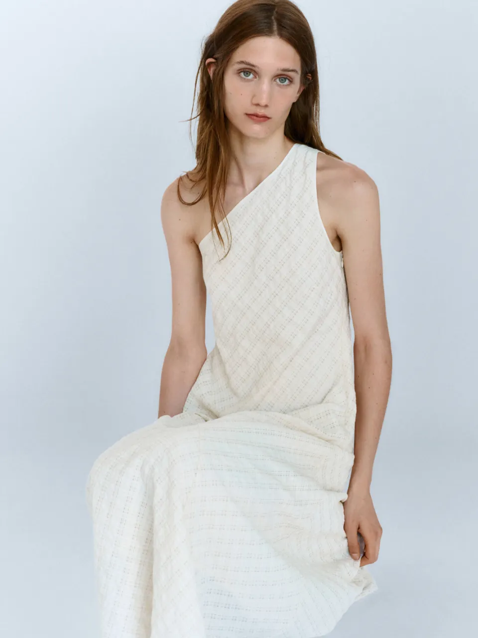 Mango one shoulder midi zomerjurk - ecru, foto 4