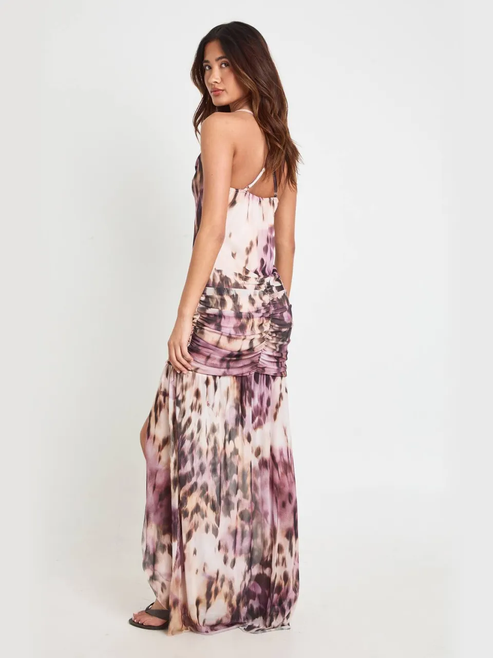 boohoo Dames Maxi Jurk Met Vervaagde Luipaardprint Mesh Gekruiste Rug Detail En Uitlopende Zoom violet, foto 2