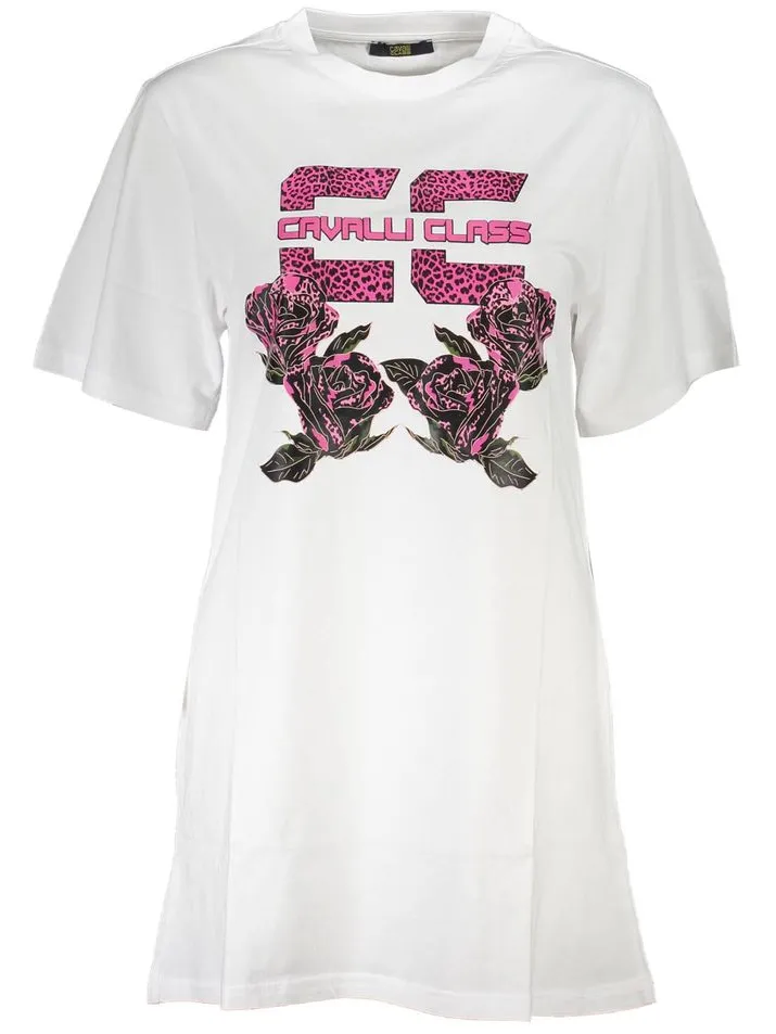 Cavalli Class Roze Print T-shirt Jurk Wit