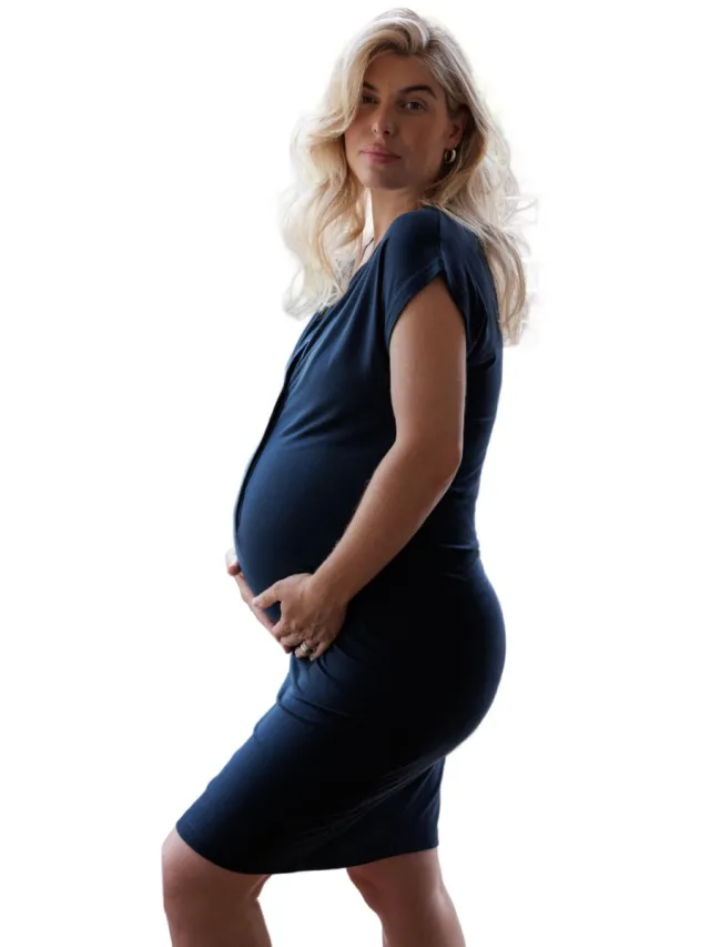 Het Bevallingsjurkje bamboo navy Navy blauw