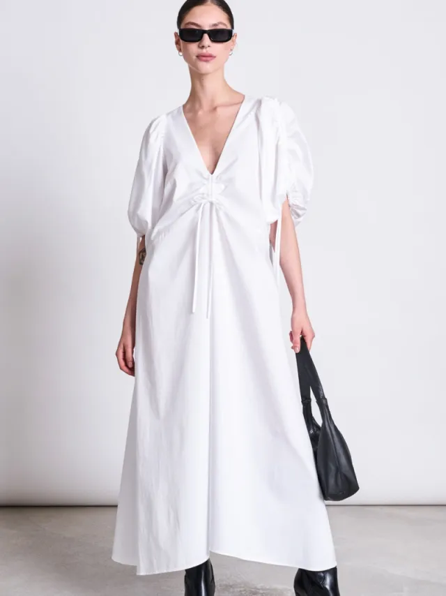 JAN N JUNE dames vegan Maxi Jurk Dans Wit