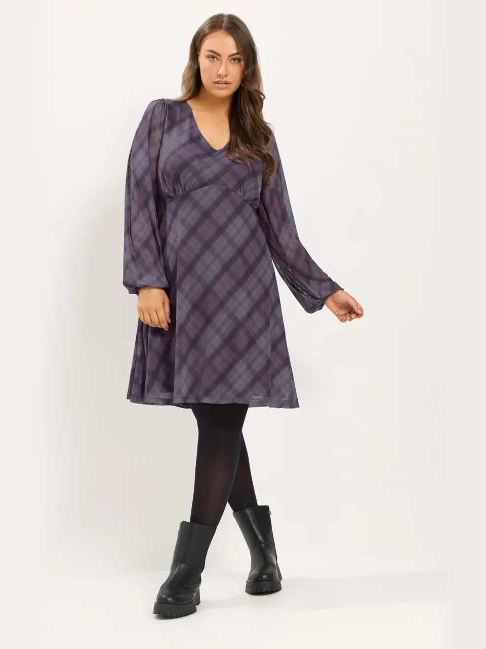 Yours Paarse Mesh Midijurk Met Ruitjespatroon, foto 2