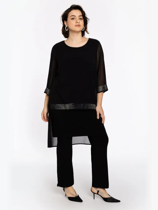 Yoek Jurk met kralen CHIFFON | Zwart