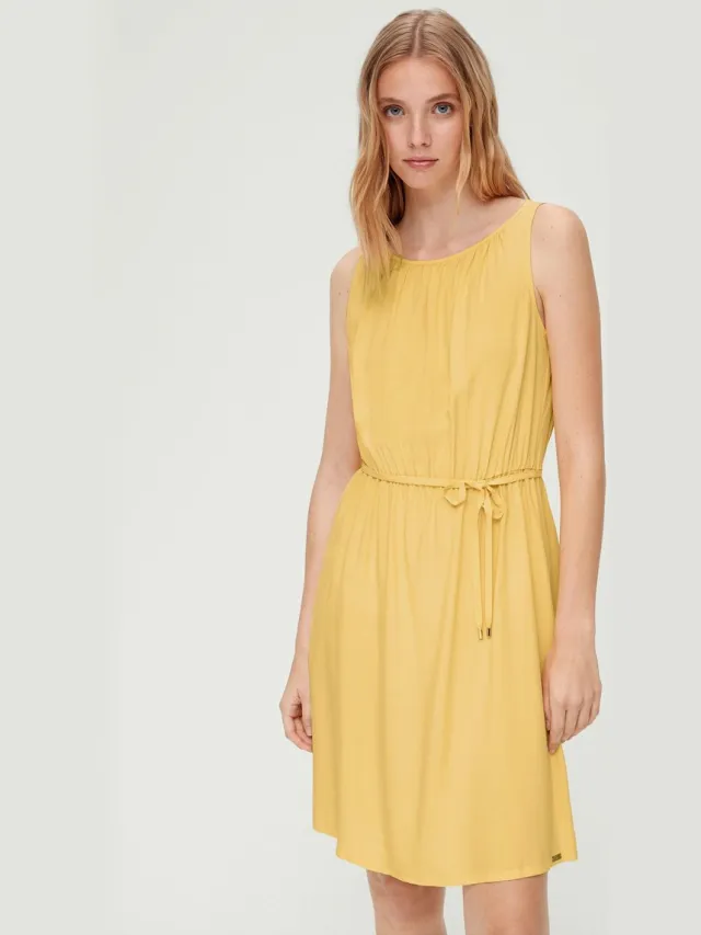 QS female - Jurk van viscose met plooien citroen