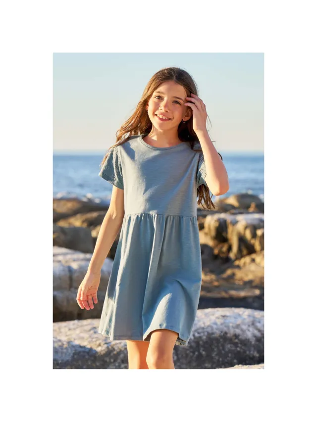 Mountain Warehouse Meisjes Izzy Broderie Mouwjurk (Lichtblauw)