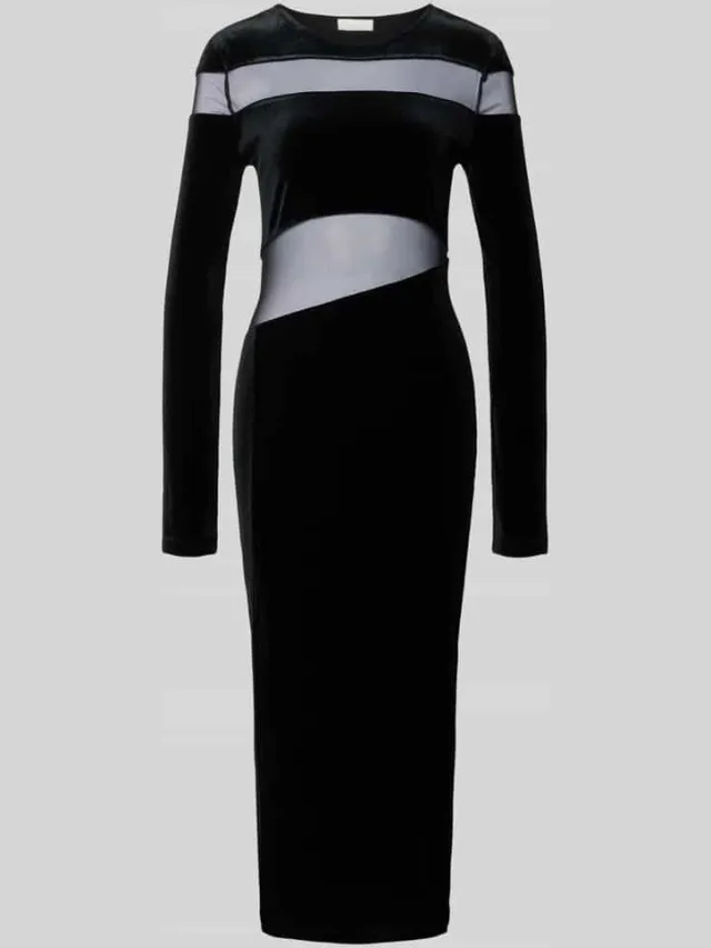 LeGer Midi-jurk met ronde hals, model 'Fray' Zwart