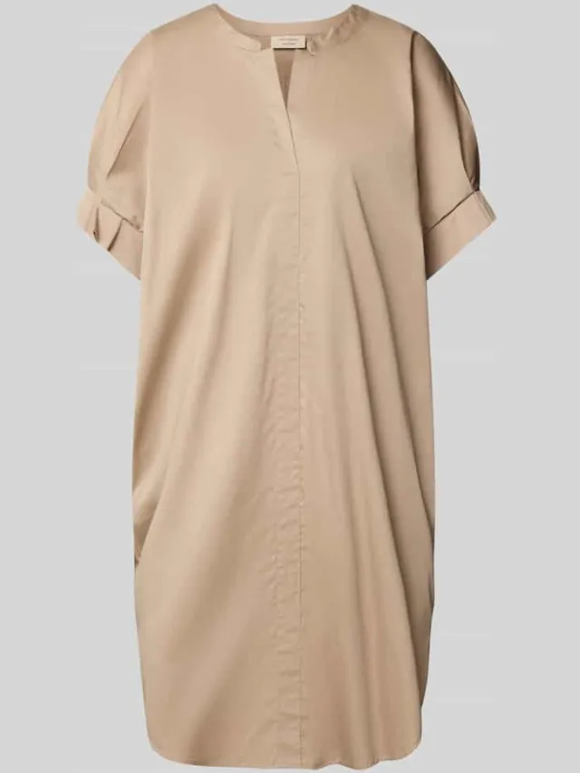 FREE/QUENT Knie-lange jurk met stretch model 'Xenia' taupe, foto 2