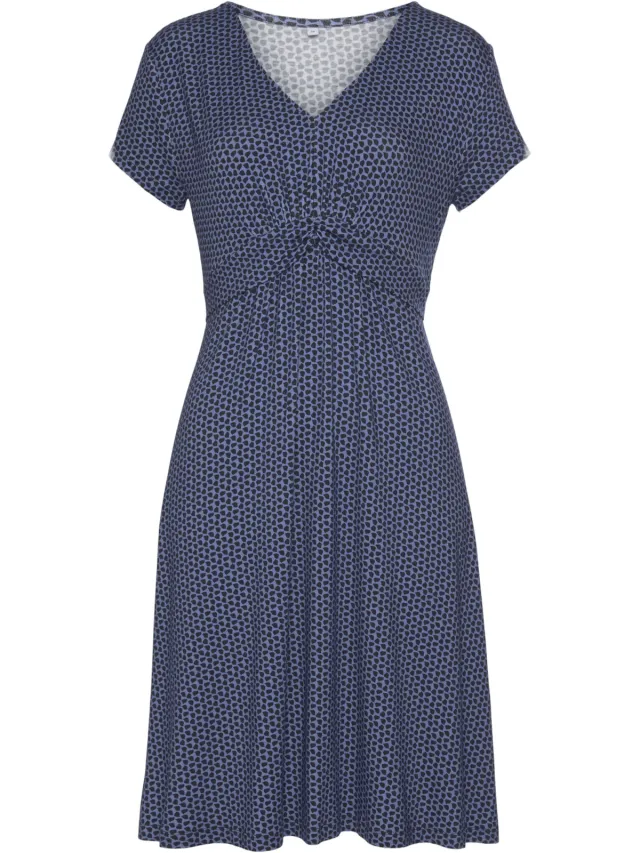 Jersey jurk blauw/marine gedessineerd